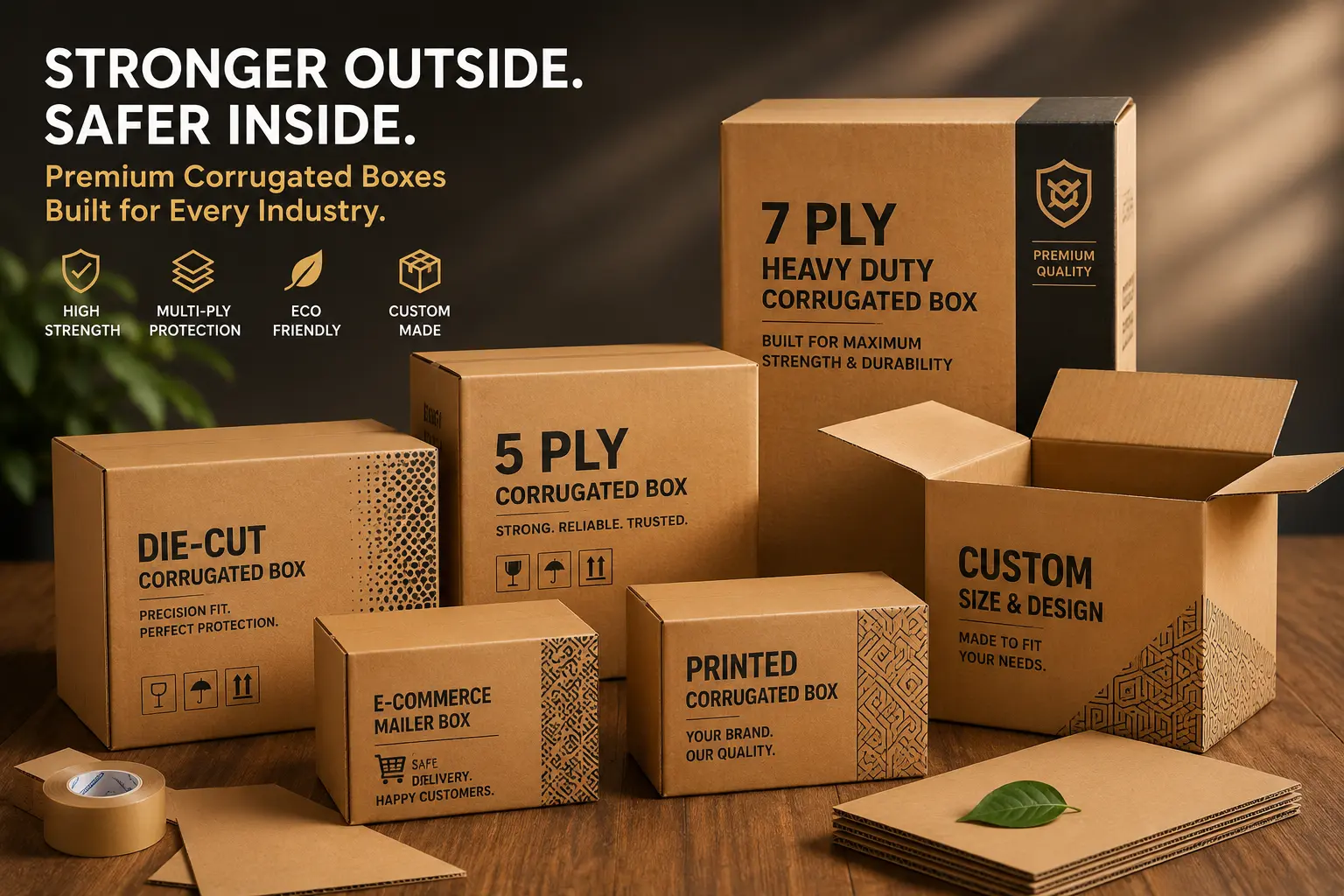 Premium corrugated boxes including 5 ply, 7 ply, die-cut and custom packaging boxes manufactured in Jamshedpur for industrial and logistics packaging. / Corrugated Box Manufacturer -Jamshedpur