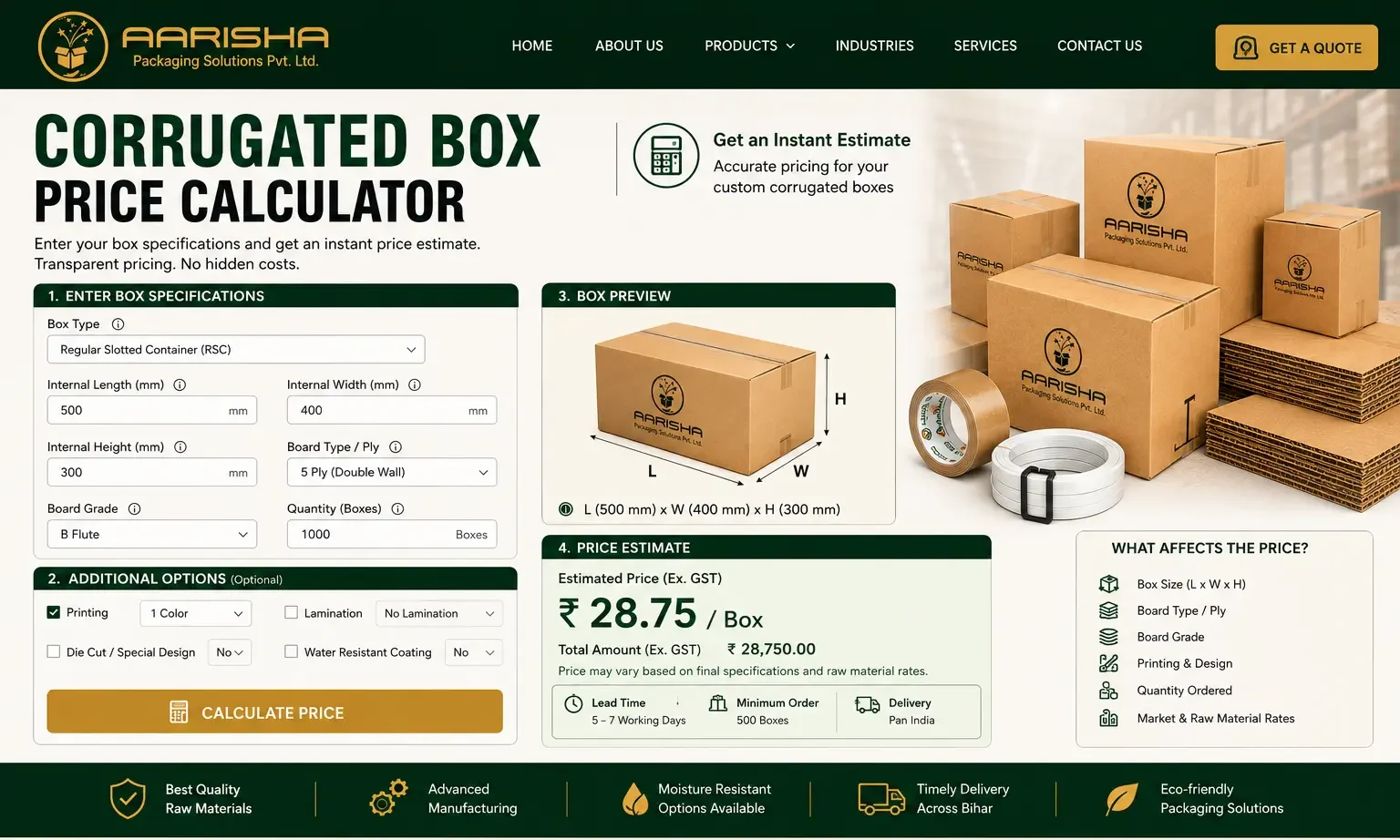 Corrugated Box Price Calculator – Instant Quote