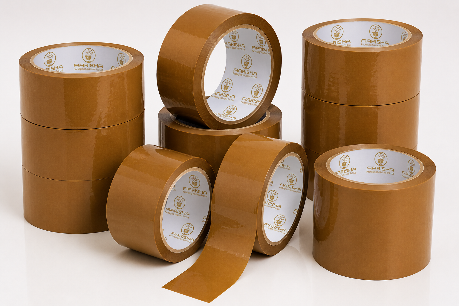 Brown BOPP packing tape rolls for carton sealing, warehouse packaging, ecommerce shipping, logistics operations, and industrial corrugated box packaging in Jharkhand and India.