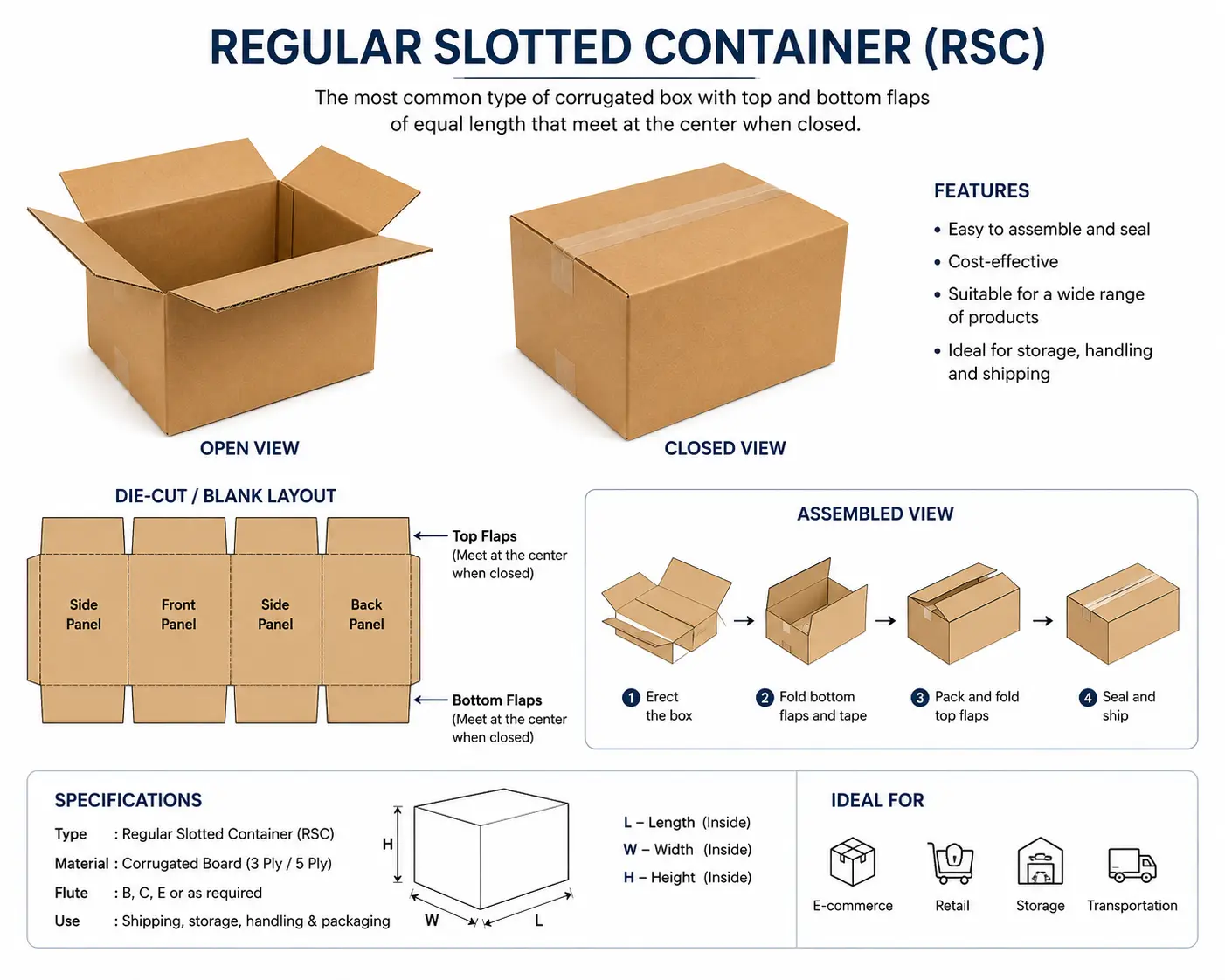 Regular Slotted Container (RSC) corrugated box